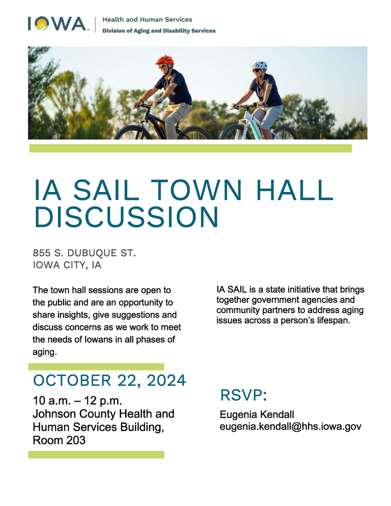 "IA SAIL Town Hall Discussion. 855 S Dubuque St, Iowa City, IA."