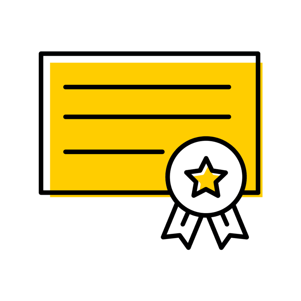 Certificate graphic with an award ribbon.