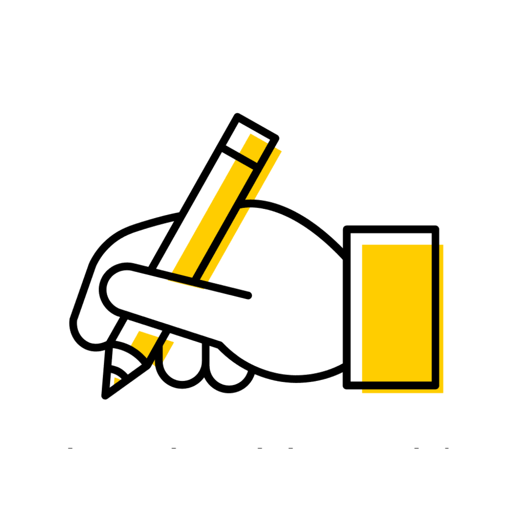 Graphic of a hand writing with a pen.