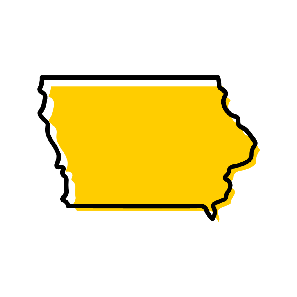 Shape of Iowa with black border and gold shading.