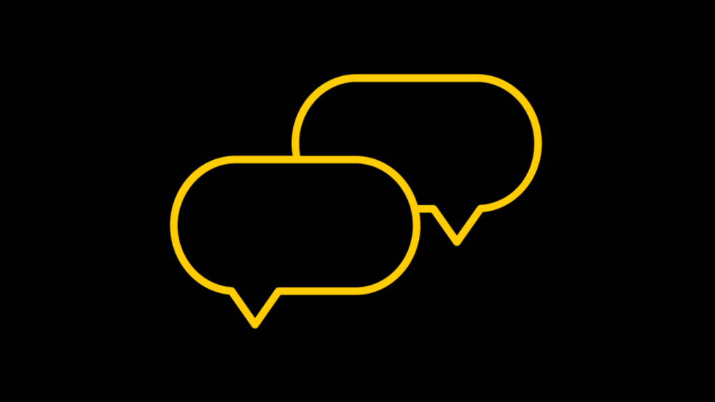 Two gold speech bubble icons on a black background.
